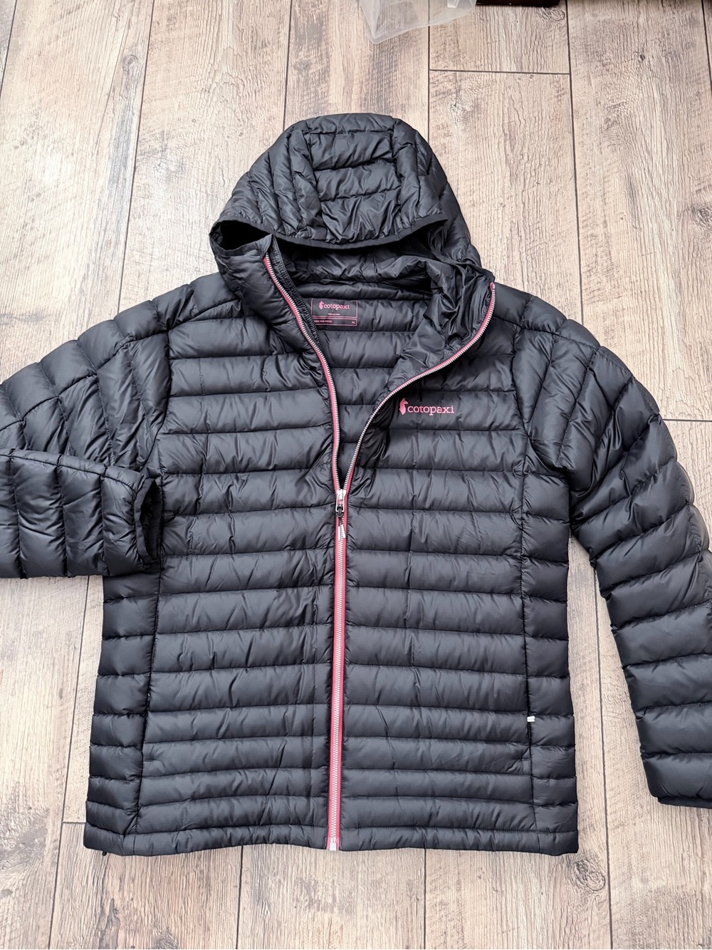 Cotopaxi  Black Puffer Jacket with Pink Trim Large New